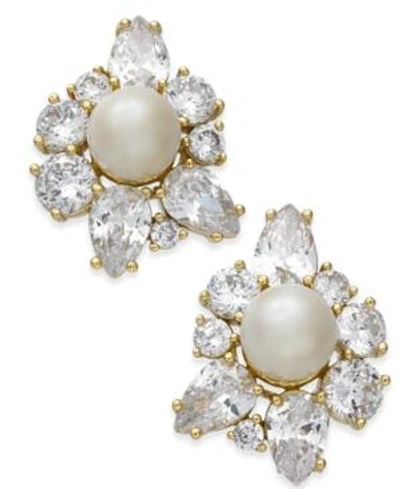 Shop Kate Spade New York Gold-tone Crystal & Imitation Pearl Stud Earrings In Clear/gold