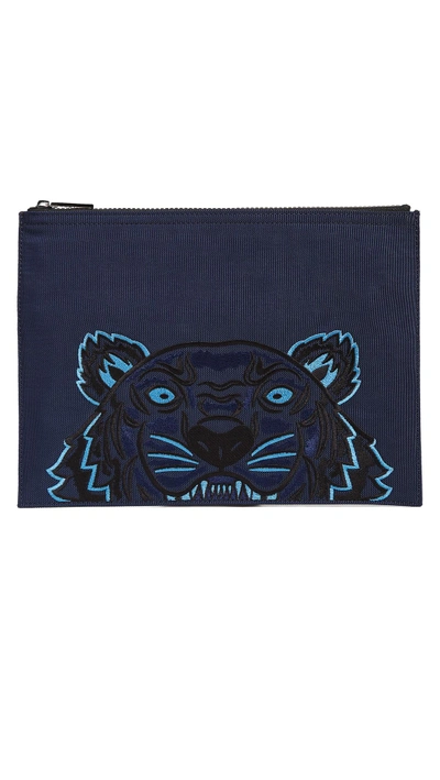 Shop Kenzo Kanvas Tiger A4 Pouch In Navy