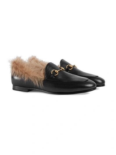 Shop Gucci Jordaan Fur Loafer In Black