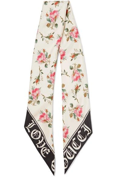 Shop Gucci Floral-print Silk-twill Scarf In Ivory