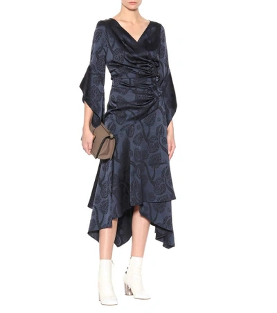 Shop Peter Pilotto Satin Jacquard Midi Skirt In Blue
