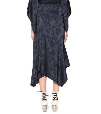 Shop Peter Pilotto Satin Jacquard Midi Skirt In Blue