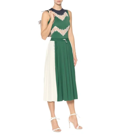 Shop Valentino Pleated Midi Skirt In Green