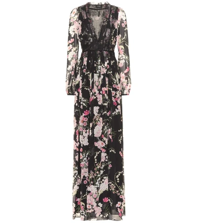 Shop Giambattista Valli Floral-printed Silk Gown In Black