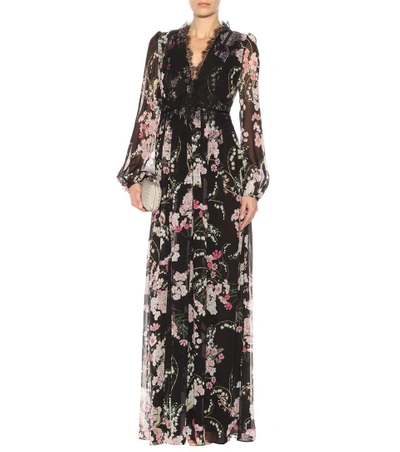 Shop Giambattista Valli Floral-printed Silk Gown In Black