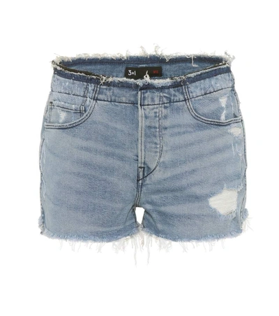 Shop 3x1 Stripped Shelter Denim Shorts In Blue