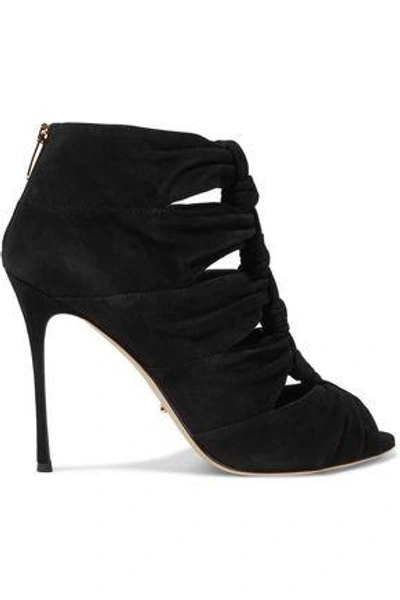 Shop Sergio Rossi Woman Royal Knotted Cutout Suede Boots Black