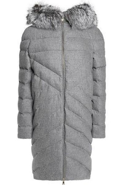 Shop Vionnet Woman Faux Fur-trimmed Hooded Quilted Wool And Cashmere-blend Coat Gray