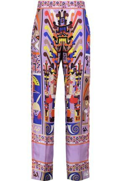 Shop Emilio Pucci Woman Printed Silk-satin Straight-leg Pants Lavender