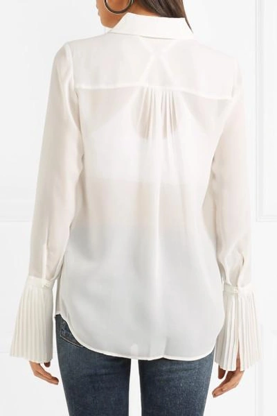 Shop Frame Pleated Crepe De Chine Shirt In White