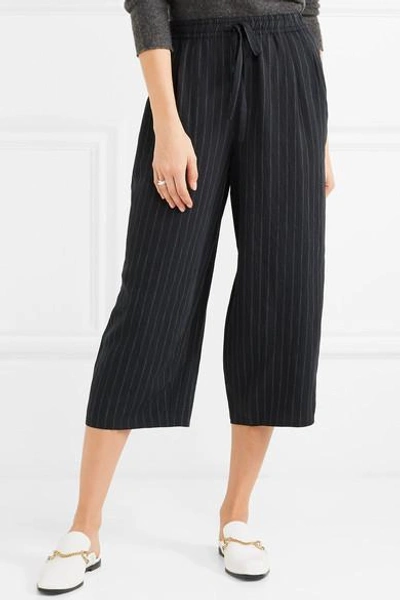 Shop Vince Cropped Pinstriped Twill Wide-leg Pants