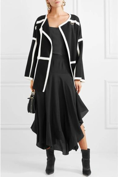 Shop Chloé Iconic Piped Wool Coat In Black