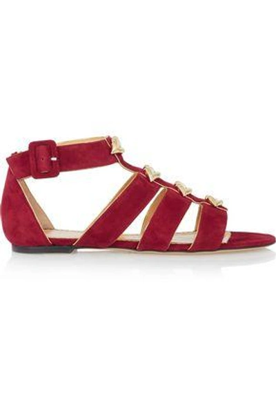 Shop Charlotte Olympia Woman One More Kiss Metallic-trimmed Suede Sandals Brick