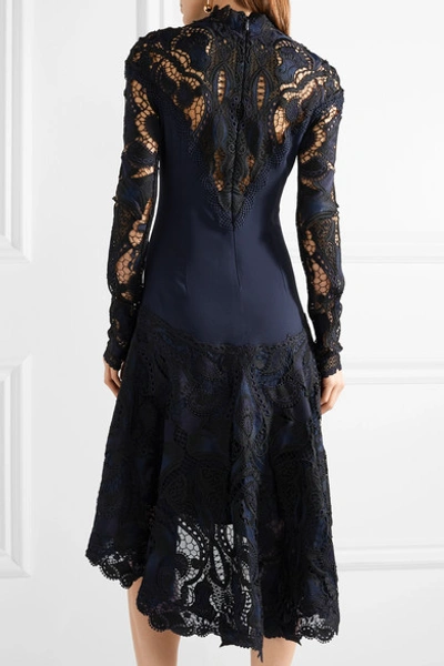 Shop Jonathan Simkhai Asymmetric Crepe And Guipure Lace Dress In Midnight Blue
