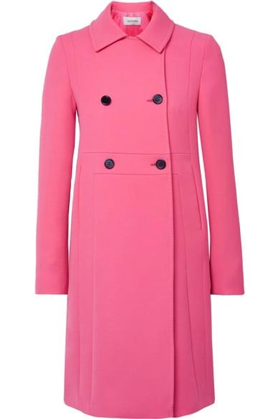Shop Valentino Donna Double-breasted Wool Coat In Pink