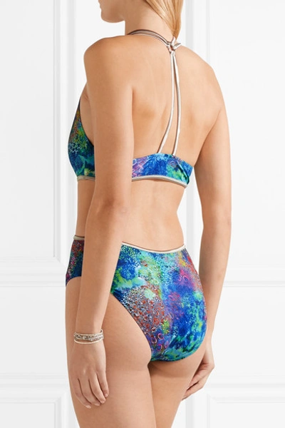 Shop Matthew Williamson Ocean Odyssey Cutout Printed Swimsuit In Turquoise
