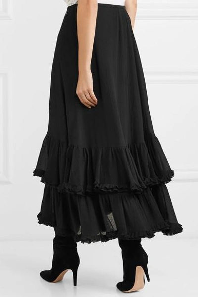 Shop Chloé Tiered Cotton And Silk-blend Crepon Midi Skirt In Black