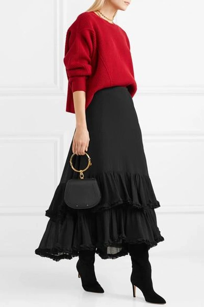 Shop Chloé Tiered Cotton And Silk-blend Crepon Midi Skirt In Black