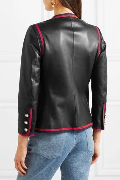 Shop Gucci Grosgrain-trimmed Leather Jacket