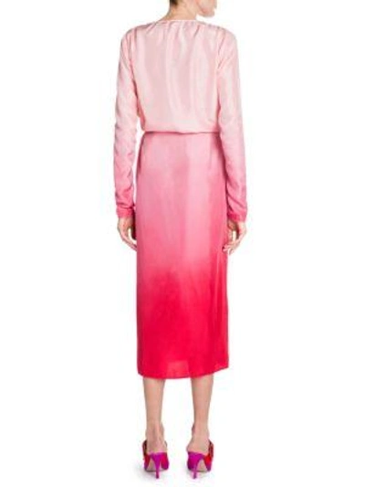 Shop Attico Silk Ombre Wrap Dress In Pink Red