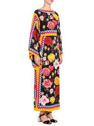 Shop Dolce & Gabbana Charmeuse Kimono-sleeve Dress In Black Rose