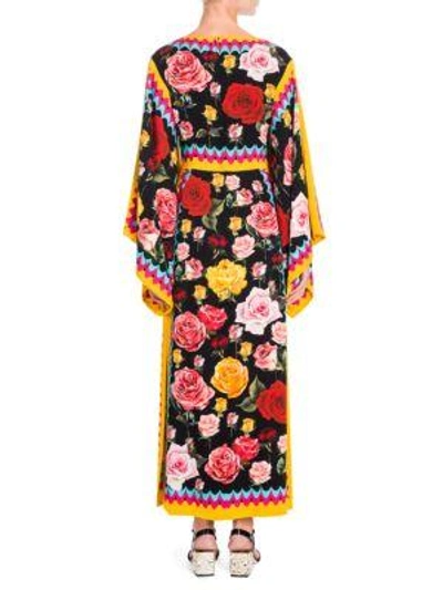 Shop Dolce & Gabbana Charmeuse Kimono-sleeve Dress In Black Rose