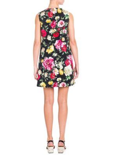 Shop Dolce & Gabbana Floral Brocade A-line Dress In Black