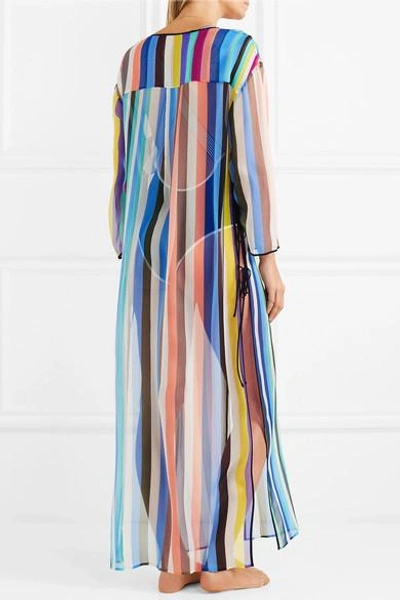 Shop Diane Von Furstenberg Striped Silk-chiffon Tunic In Blue
