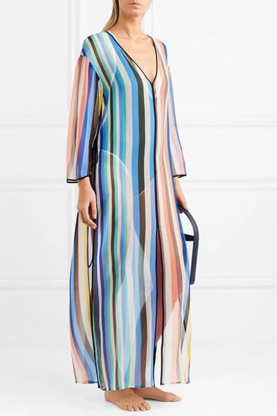 Shop Diane Von Furstenberg Striped Silk-chiffon Tunic In Blue