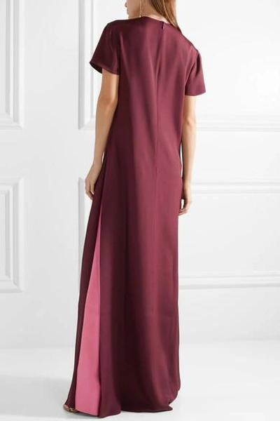 Shop Valentino Two-tone Silk Crepe De Chine Gown In Burgundy