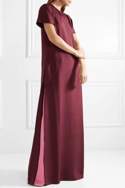 Shop Valentino Two-tone Silk Crepe De Chine Gown In Burgundy