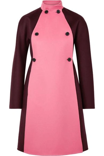 Shop Valentino Two-tone Double-breasted Wool And Cashmere-blend Felt Coat In Merlot