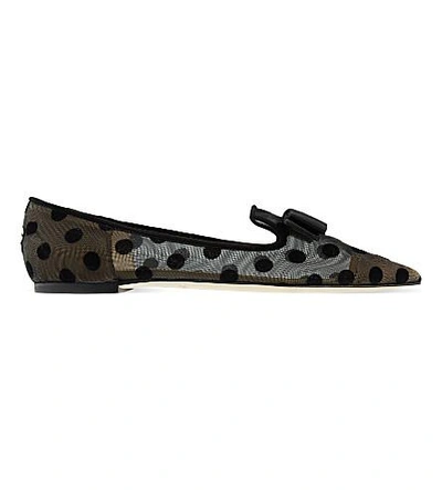 Shop Jimmy Choo Gala Polka-dot Pointed-toe Flats In Black Black