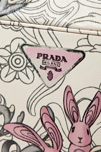 Shop Prada Bauletto Printed Textured-leather Tote In White