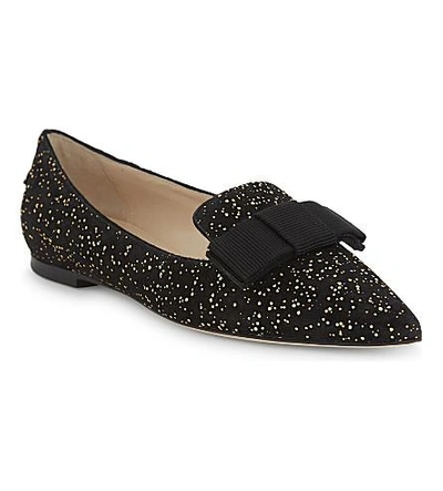 Shop Jimmy Choo Gala Suede Pointed-toe Flats In Black Gold