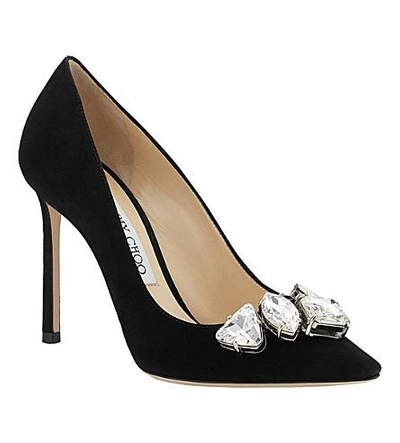 Shop Jimmy Choo Marvel 100 Suede Courts In Black Crystal
