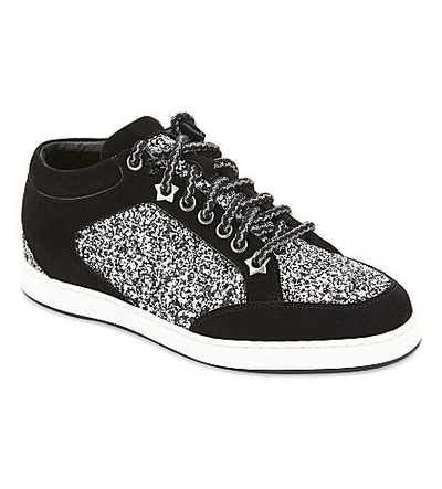 Shop Jimmy Choo Miami Leather And Glitter Trainers In Black/white