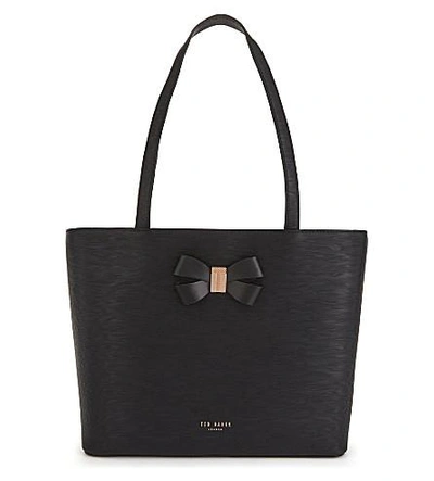 Shop Ted Baker Cattass Small Textured Leather Shopper In Black