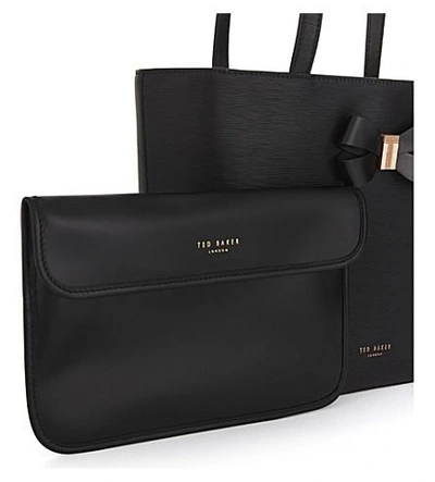 Shop Ted Baker Cattass Small Textured Leather Shopper In Black