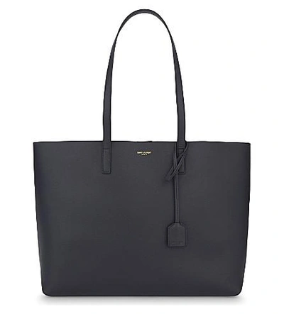 Shop Saint Laurent Large Leather Tote In Marine