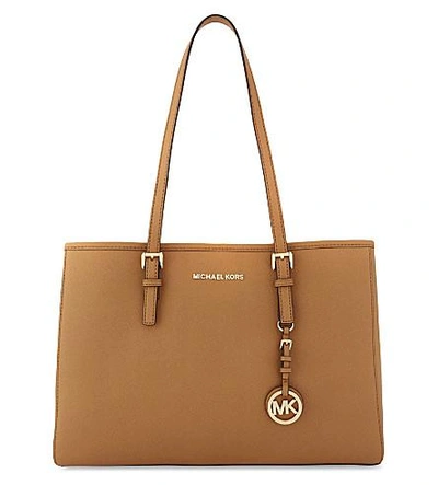 Shop Michael Michael Kors Jet Set Travel Large Leather Tote In Acorn