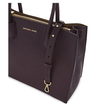 Shop Michael Michael Kors Mercer Large Grained Leather Tote Bag In Damson