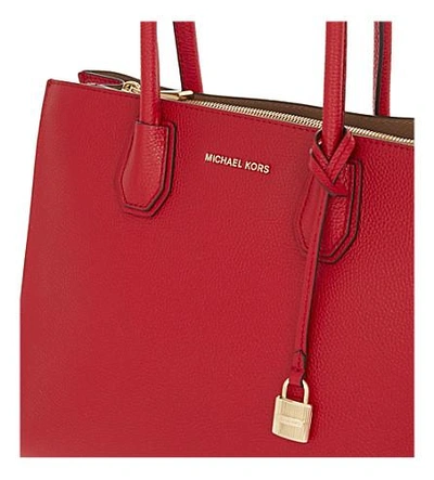 Shop Michael Michael Kors Mercer Large Grained Leather Tote Bag In Bright Red/sig