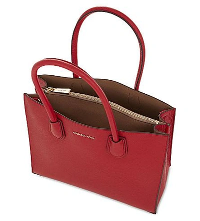 Shop Michael Michael Kors Mercer Large Grained Leather Tote Bag In Bright Red/sig
