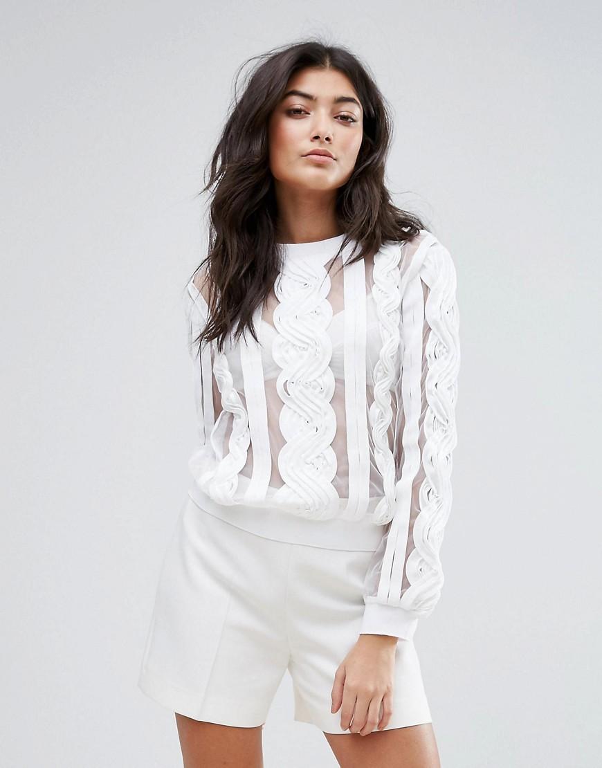 Endless Rose Long Sleeve Lace Top With Mesh Panels - White | ModeSens