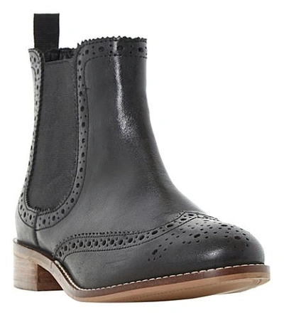 Shop Dune Brogue Leather Chelsea Boots In Black Leather