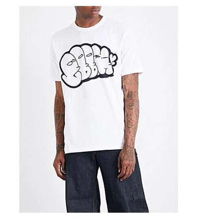 Shop Junya Watanabe Graphic-print Cotton-jersey T-shirt In White/black