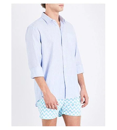 Shop Vilebrequin Striped Linen And Cotton-blend Shirt In Blue/wht