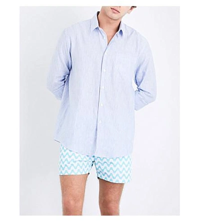 Shop Vilebrequin Striped Linen And Cotton-blend Shirt In Blue/wht