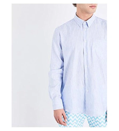 Shop Vilebrequin Striped Linen And Cotton-blend Shirt In Blue/wht